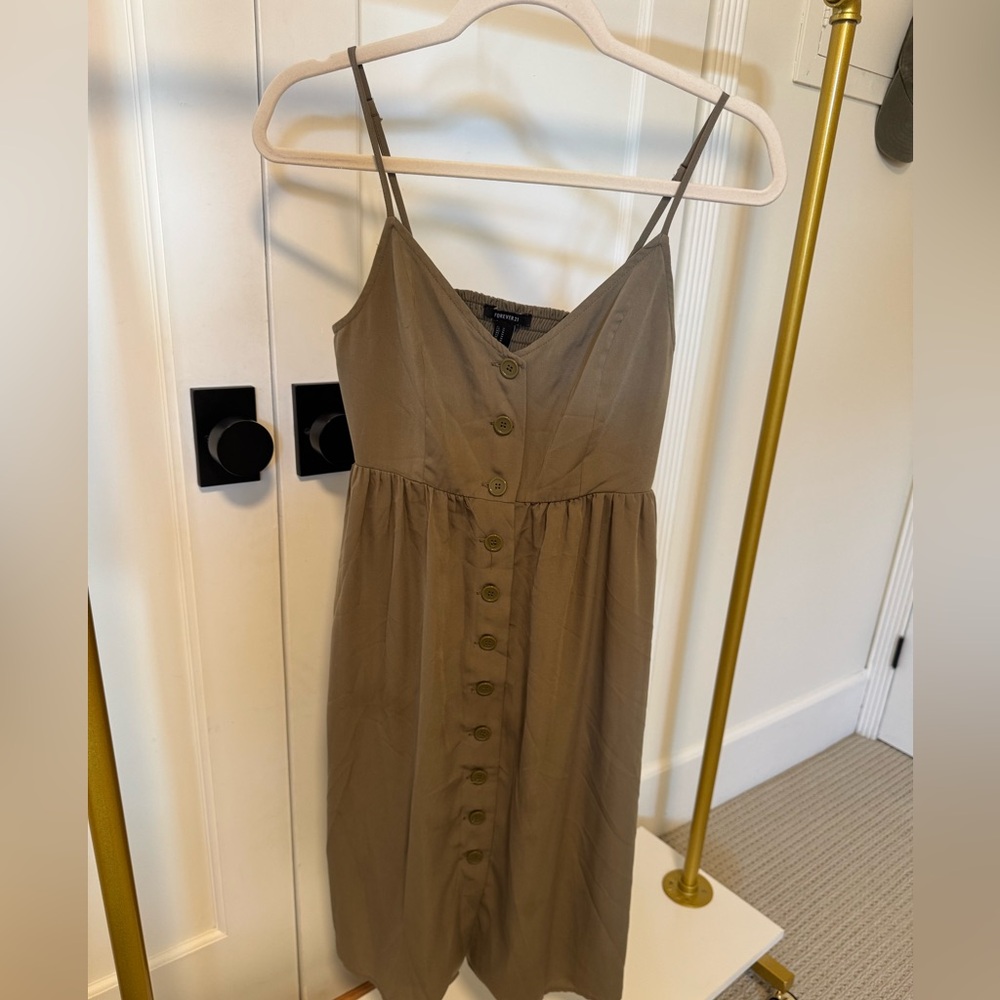 Elegant Tan Button-Down Dress